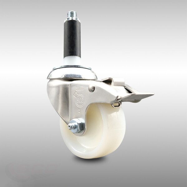 3 Inch 316SS Nylon Wheel Swivel 3/4 Inch Expanding Stem Caster Lock Brake SCC